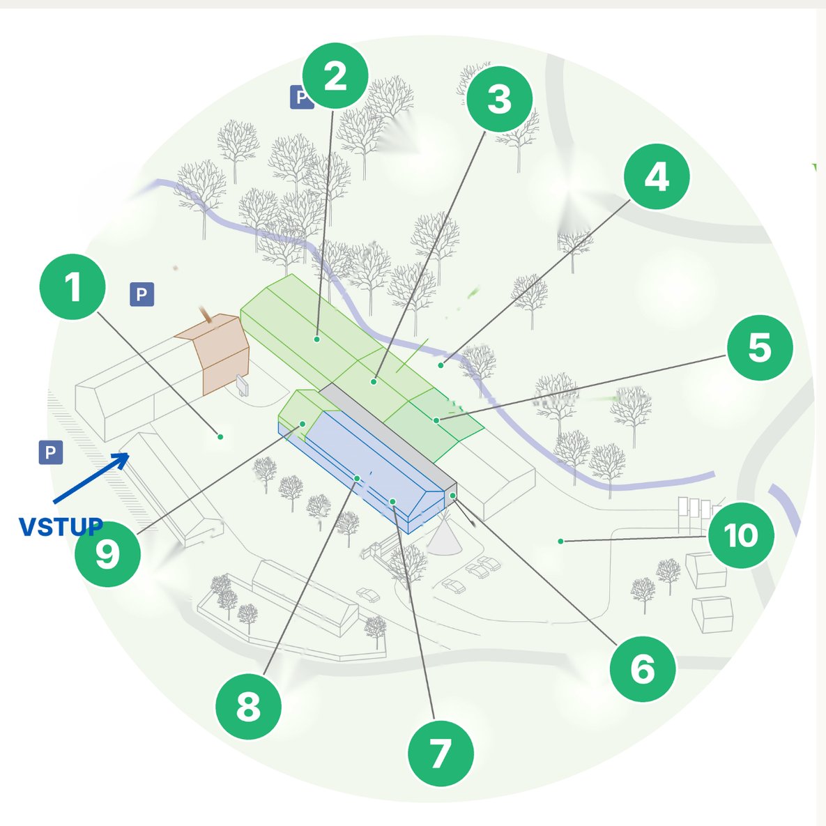 Mapa areálu Voděrádky s 10 zónami summitu
